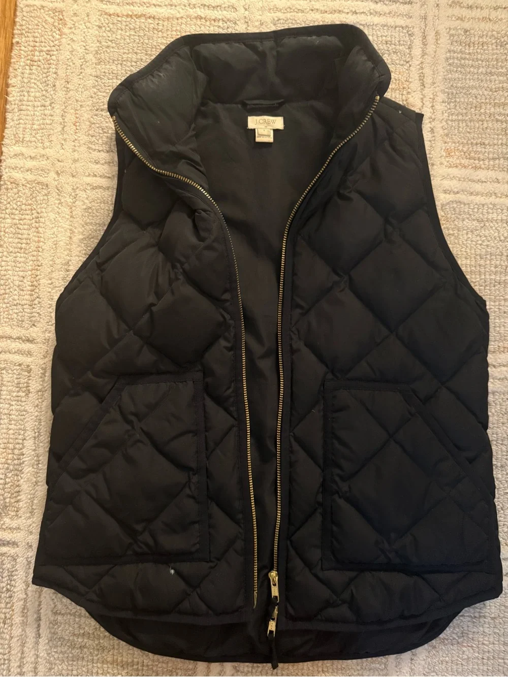 J. Crew Black Quilted Vest with Gold Zipper